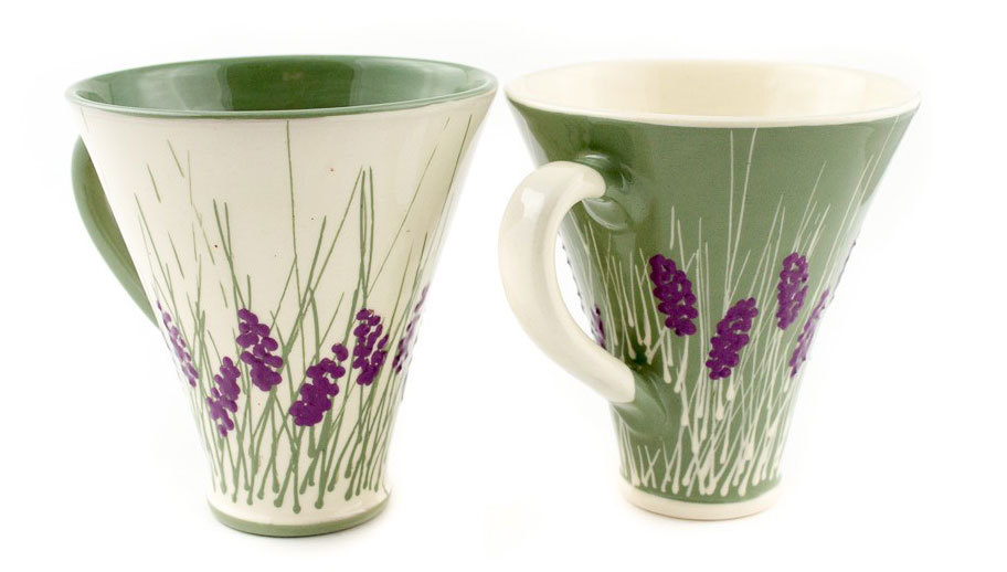 Комплект големи керамични чаши "Бяло и зелено"