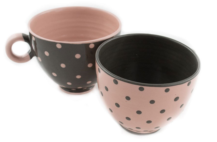 Комплект големи керамични чаши "Сиво и розово"
