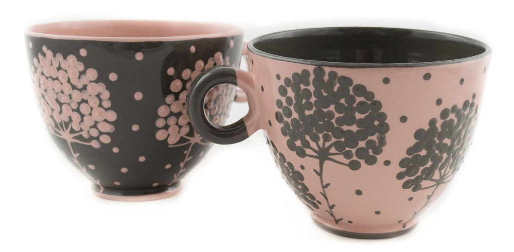 Комплект големи керамични чаши "Сиво и розово"